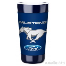 Mugzie 12-Ounce Low Ball Tumbler Drink Cup with Removable Insulated Wetsuit Cover - Ford Mustang - White Pony (blue)